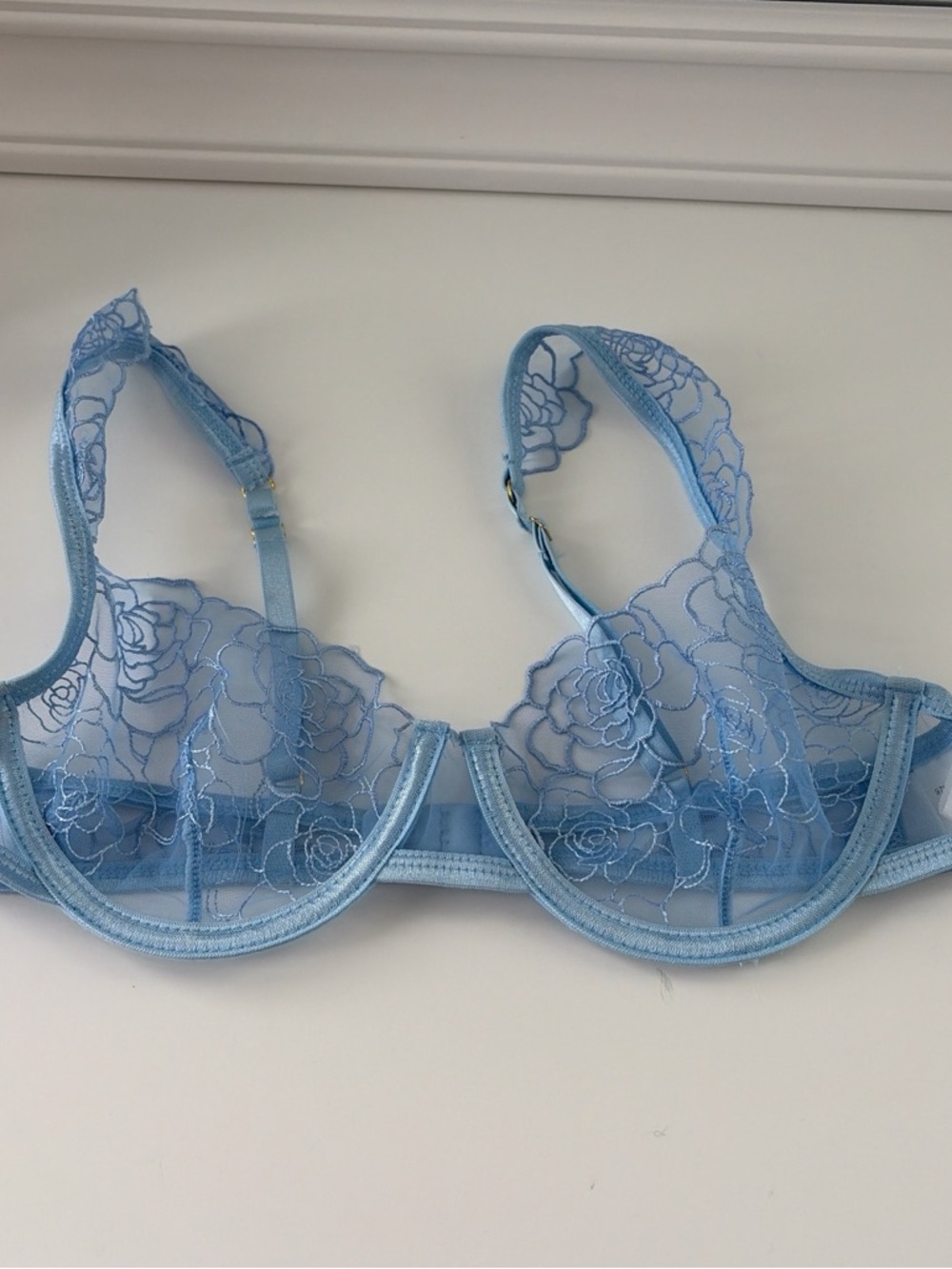 Light Blue Sheer Floral Lace Underwire Bra